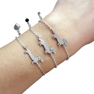 Wire Haired Dachshund Bracelet SET - Silver Smooth, Long - WeeShopyDog