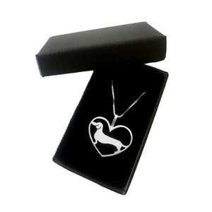 Dachshund Pendant Necklace - Silver/14K Gold-Plated |Line Heart - WeeShopyDog