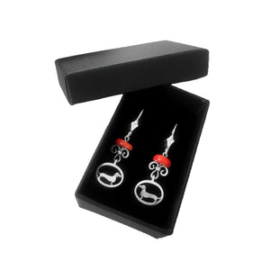 Dachshund Dangle Leverback Earrings - Silver and Coral |Line Oval - WeeShopyDog