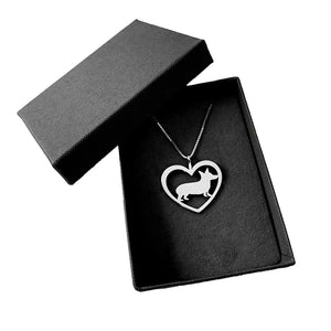 Corgi Pendant Necklace - Silver Heart - WeeShopyDog