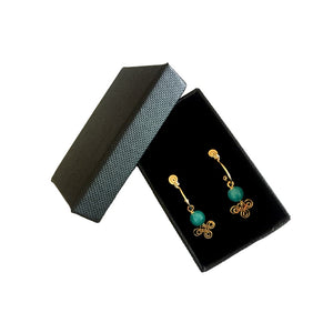 Boho Clover - 14K Gold Filled and Ocean Jade - Dangle Stud Hoop Earrings - WeeShopyDog
