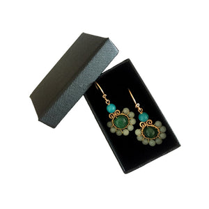 Boho Flower - 14K Rose Gold Filled Agate and Ocean Jade - Dangle Drop Earrings - WeeShopyDog