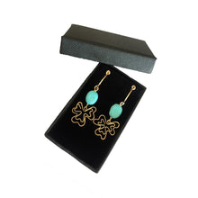 Load image into Gallery viewer, Boho Clover - 14K Gold Filled and Turquoise - Dangle Stud Hoop Earrings - WeeShopyDog
