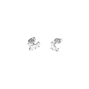 Cat Earrings - Silver Sitting Cat Syud Earrings - WeeShopyDog