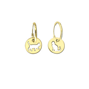 Cat Earrings - 14K Gold-Plated Charm Hoop - WeeShopyDog