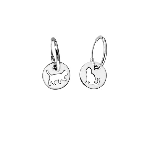 Cat  Earrings - Silver Charm Hoop - WeeShopyDog