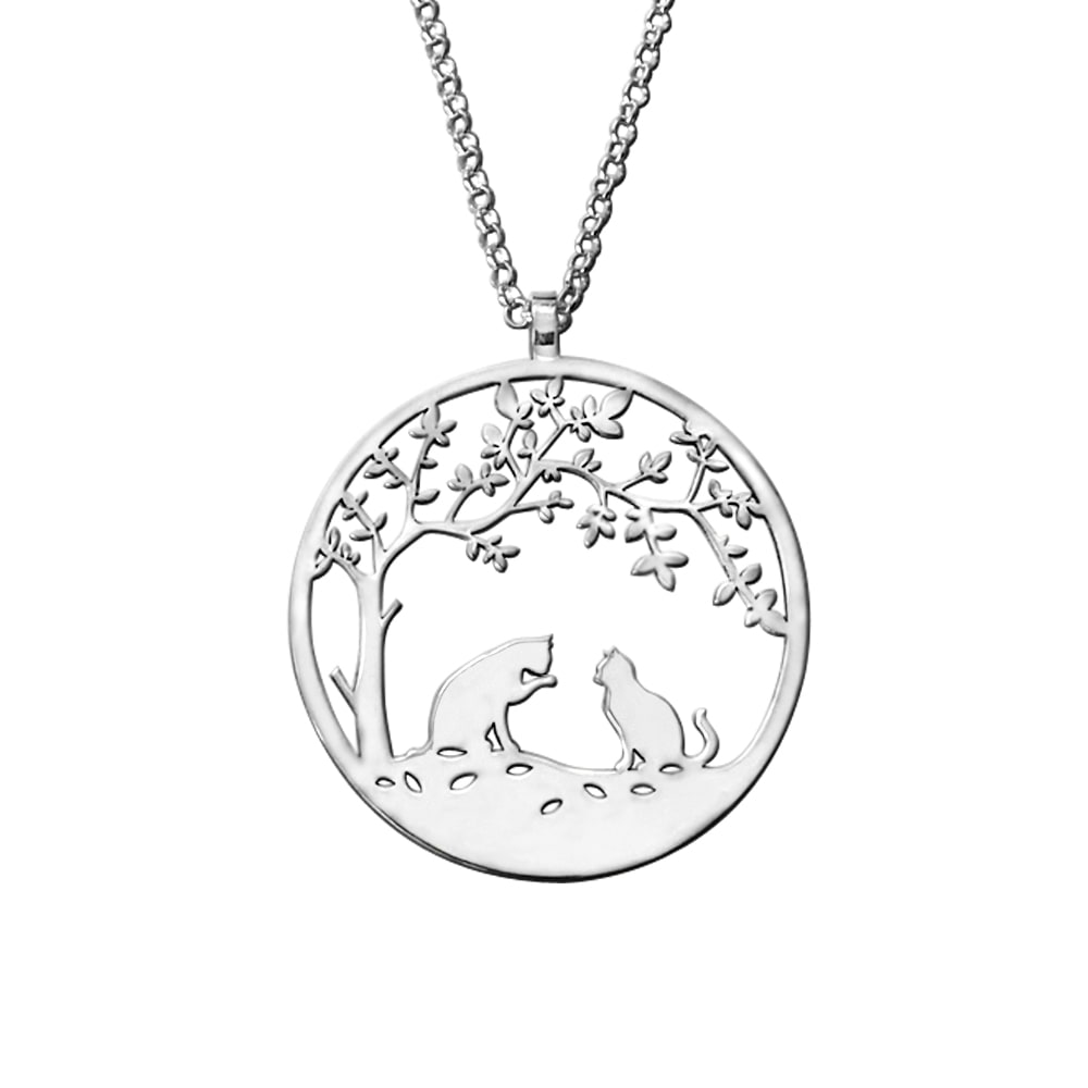 Cat Necklace - Tree Of Life  Silver Pendant - WeeShopyDog