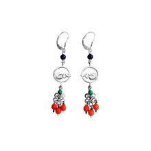 Load image into Gallery viewer, Dachshund Dangle Earrings - Silver and Chandelier Gemstones |Dog Circle - WeeShopyDog
