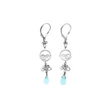 Load image into Gallery viewer, Dachshund Dangle Earrings - Silver and Ocean Quartz |Dog Circle - WeeShopyDog
