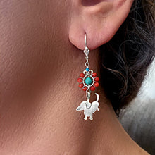 Load image into Gallery viewer, Dachshund Dangle Leverback Earrings - Silver Coral Turquoise |Up - WeeShopyDog
