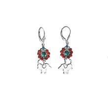 Load image into Gallery viewer, Dachshund Dangle Leverback Earrings - Silver Coral Turquoise |Up - WeeShopyDog
