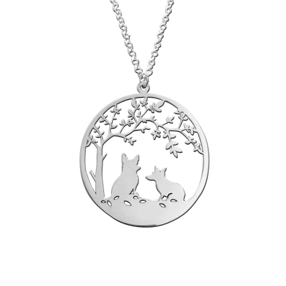 Corgi Tree Of Life Pendant Necklace - Silver/14K Gold-Plated - WeeShopyDog
