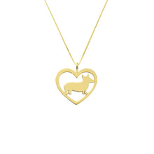 Load image into Gallery viewer, Corgi Necklace - 14k Gold Plated Heart Pendant - WeeShopyDog
