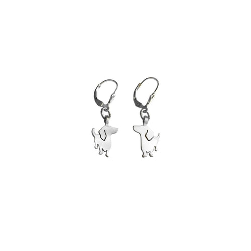 Dachshund Dangle Leverback Earrings - Silver |I - WeeShopyDog