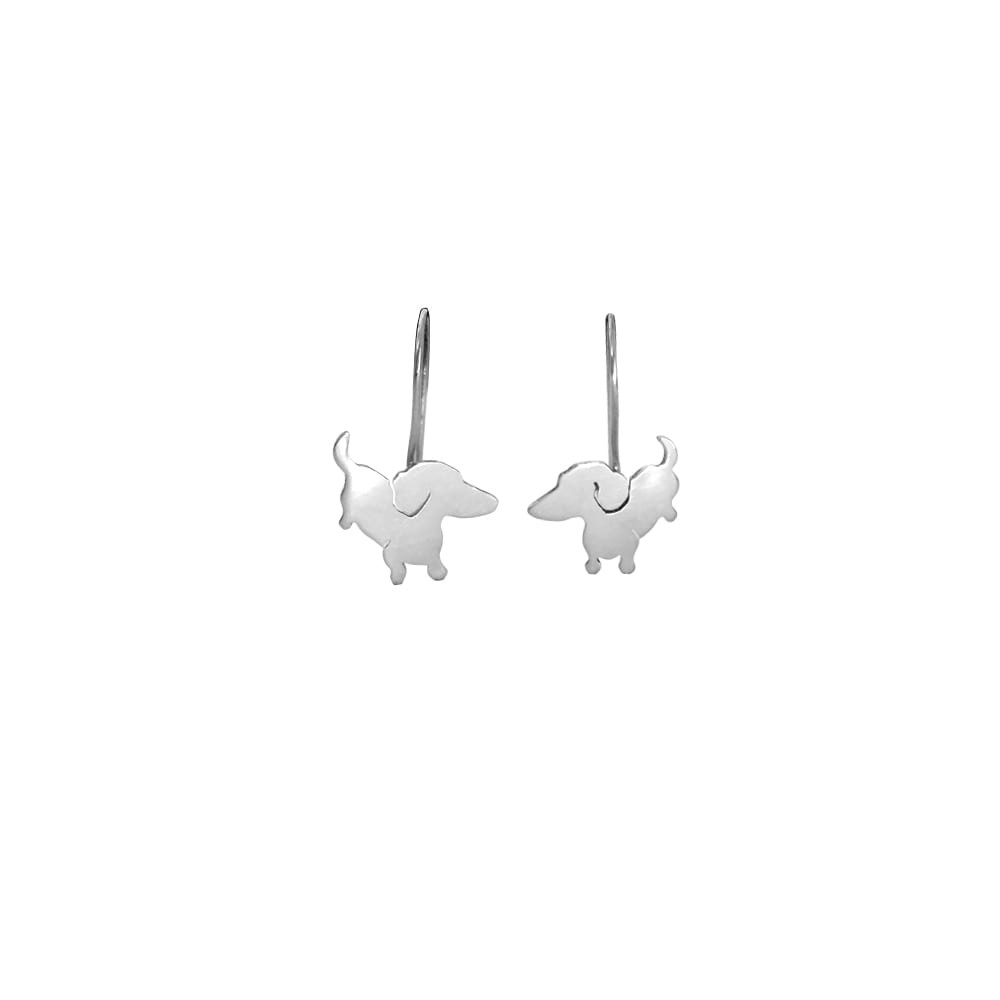 Dachshund Drop Earrings - Silver |Up - WeeShopyDog