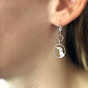 Dachshund Dangle Leverback Earrings - Silver |Image - WeeShopyDog