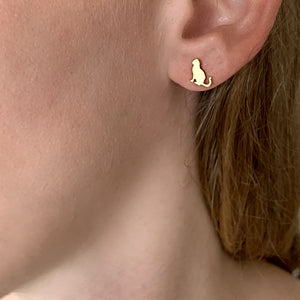 Cat Stud Earrings - 14k Gold-Plated Sitting Cat Earrings - WeeShopyDog