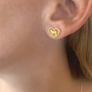 Pug Stud Earrings - 14K Gold-Plated Heart - WeeShopyDog