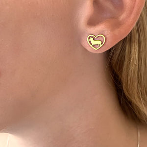 Corgi Stud Earrings - 14K Gold-Plated Heart - WeeShopyDog