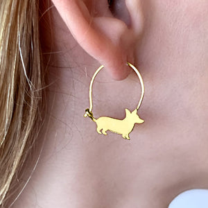 Corgi Hoop Earrings - Silver/14K Gold-Plated |Line - WeeShopyDog