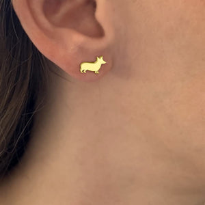 Corgi Necklace and Stud Earrings SET - Silver/14K Gold-Plated |Line - WeeShopyDog