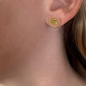 French Bulldog Stud Earrings - 14K Gold-Plated Heart - WeeShopyDog