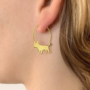 French Bulldog Necklace and Hoop Earrings SET - Silver/14K Gold-Plated |Line