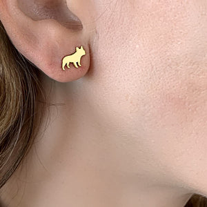 French Bulldog Necklace and Stud Earrings SET - Silver/14K Gold-Plated |Line - WeeShopyDog