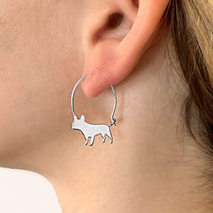 French Bulldog Bracelet and Hoop Earrings SET - Silver/14K Gold-Plated |Line