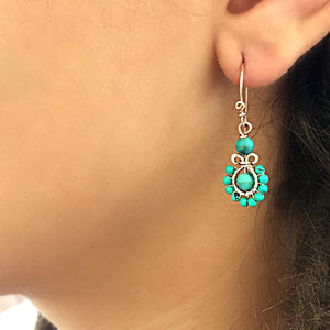 Boho Flower - 14K Gold Filled and Turquoise - Dangle Drop Earrings - WeeShopyDog