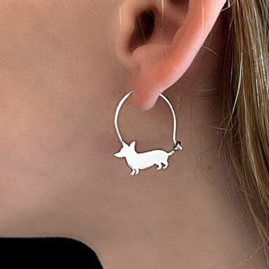 Corgi Necklace and Hoop Earrings SET - Silver/14K Gold-Plated |Line