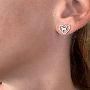 Poodle Stud Earrings - Silver Heart - WeeShopyDog