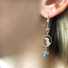 Load image into Gallery viewer, Dachshund Dangle Earrings - Silver and Turquoise |Image - WeeShopyDog

