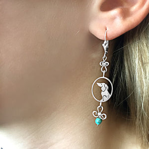 Dachshund Dangle Earrings - Silver and Turquoise |Image - WeeShopyDog