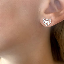 Load image into Gallery viewer, Pug Stud Earrings - Silver Heart - WeeShopyDog

