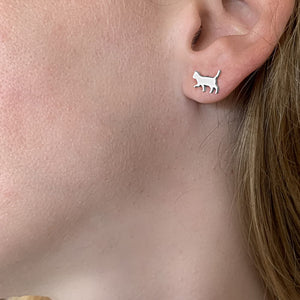 Cat Stud Earrings - Silver Cat Earrings - WeeShopyDog