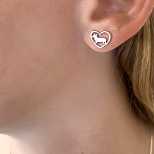 Corgi Stud Earrings - Silver Heart - WeeShopyDog