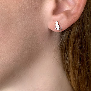 Cat Stud Earrings - Silver Sitting Cat Earrings - WeeShopyDog