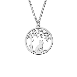 French Bulldog Little Tree Of Life Pendant Necklace - Silver/14K Gold-Plated - WeeShopyDog