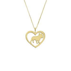French Bulldog Necklace - 14k Gold Plated Heart Pendant - WeeShopyDog