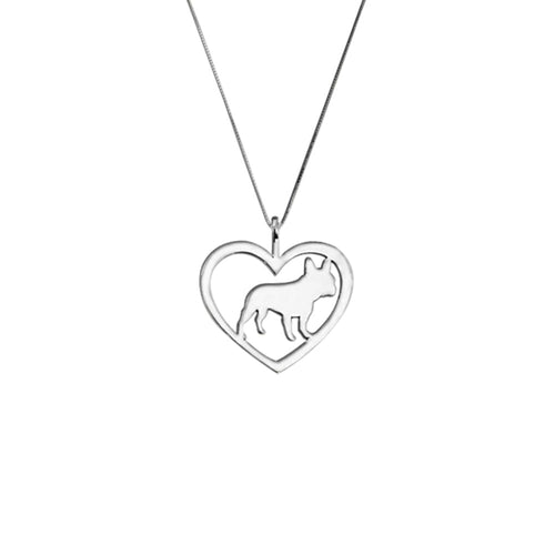 French Bulldog Necklace - Silver Heart Pendant - WeeShopyDog