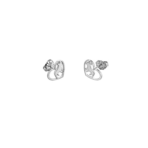 French Bulldog Stud Earrings - Silver Heart - WeeShopyDog