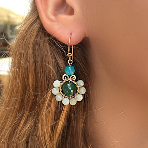 Boho Flower - 14K Rose Gold Filled Agate and Ocean Jade - Dangle Drop Earrings - WeeShopyDog