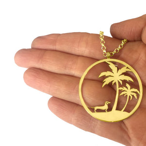 Dachshund Palm Tree Pendant Necklace - Silver/14K Gold-Plated - WeeShopyDog