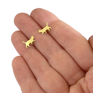 Cat stud Earrings - 14K Gold-Plated