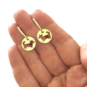 Cardigan Corgi Charm Hoop Earrings - 14K Gold Plated - WeeShopyDog