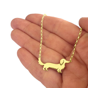 Long Haired Dachshund Pendant Necklace - Silver/14K Gold-Plated