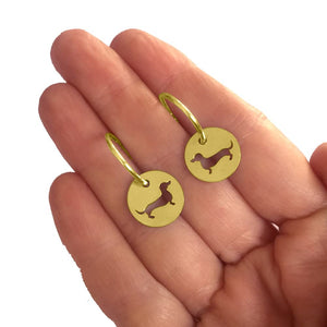 Dachshund Hoop Dangle Earrings - Silver/14K Gold-Plated |Line Circle - WeeShopyDog