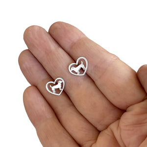 Jack Russell Stud Earrings - Silver Heart - WeeShopyDog