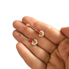 Load image into Gallery viewer, Boho Spiral - 14K Gold Filled Red painted Jade and Pearls - Dangle Stud Hoop Earrings - WeeShopyDog
